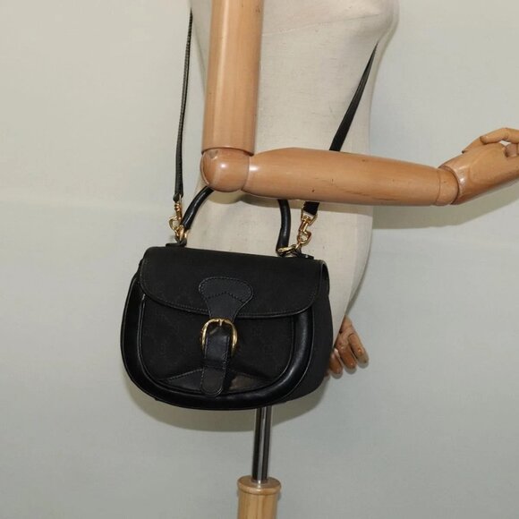 GUCCI GG Canvas Hand Bag 2way Black Gold 000 2058 0321 Auth 133588 - Picture 1 of 16